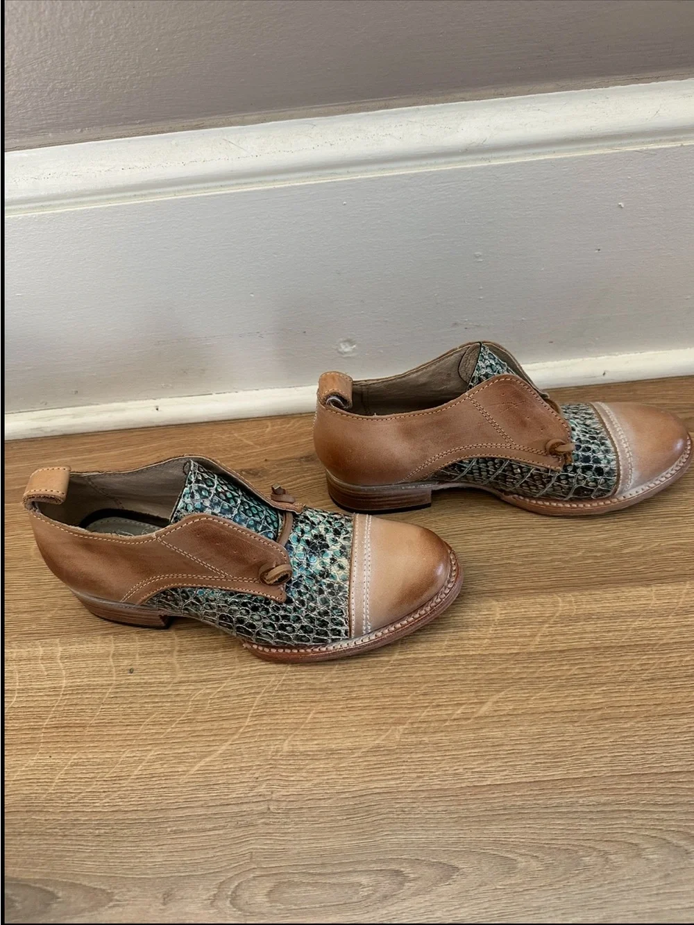 Freebird By Steven Women’s Mabel Tan Leather & Teal Snake-Pattern Casual Boots